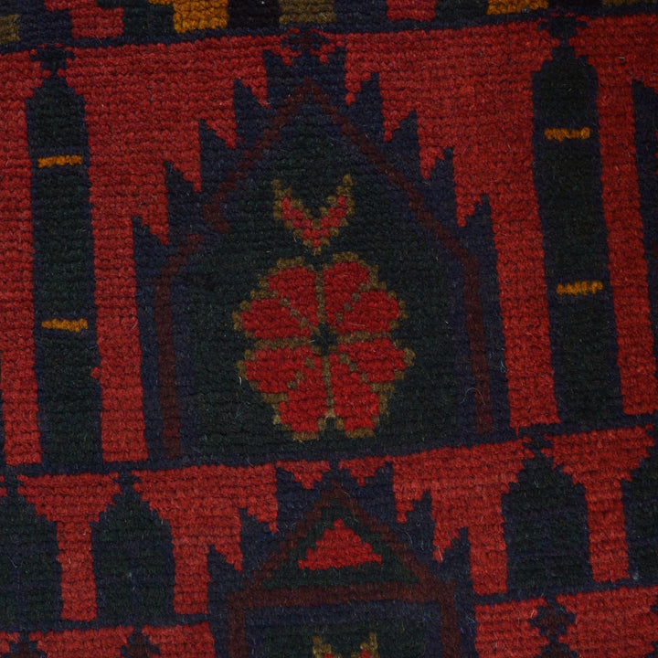 Red Afghan Prayer Rug 2' 9" x 4' 7" Hand-Knotted close-up