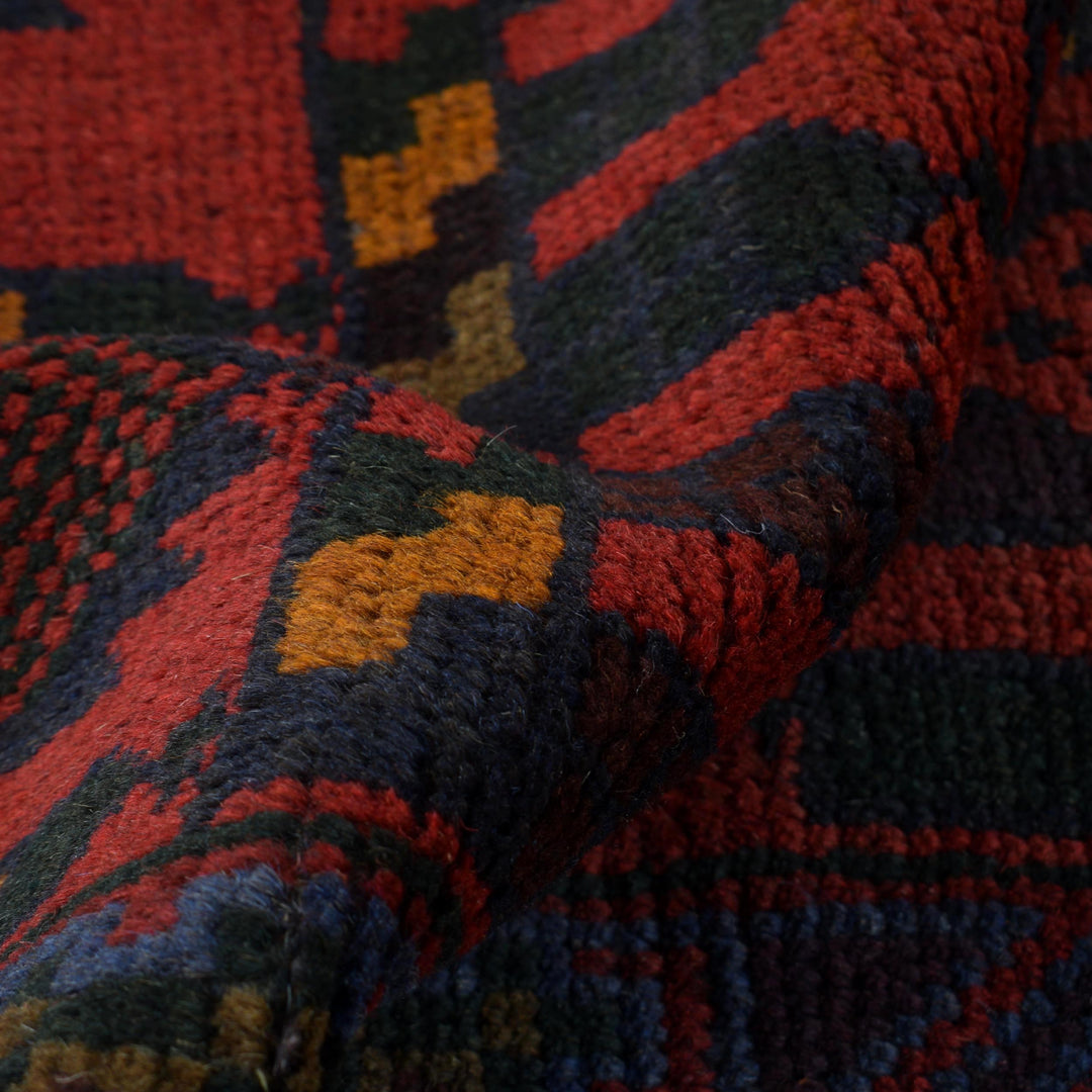 Red Afghan Prayer Rug 2' 9" x 4' 7" Hand-Knotted field