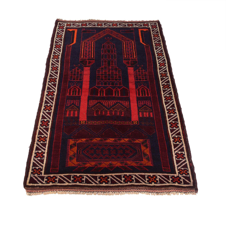Afghan Prayer Rug 2' 9" x 5' 0" Hand-Knotted detail