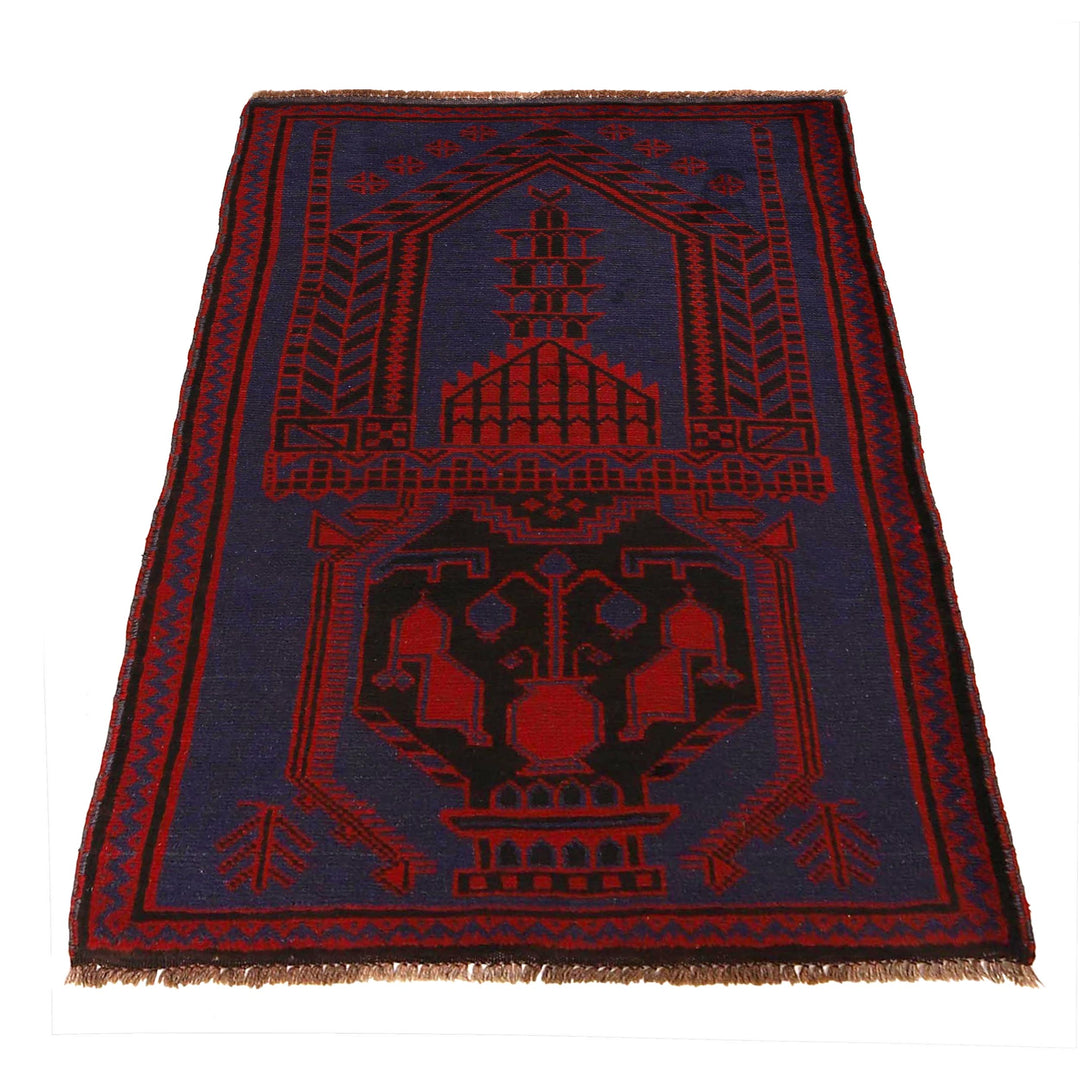 Blue Afghan Prayer Rug 2' 11" x 4' 7" Hand-Knotted detail