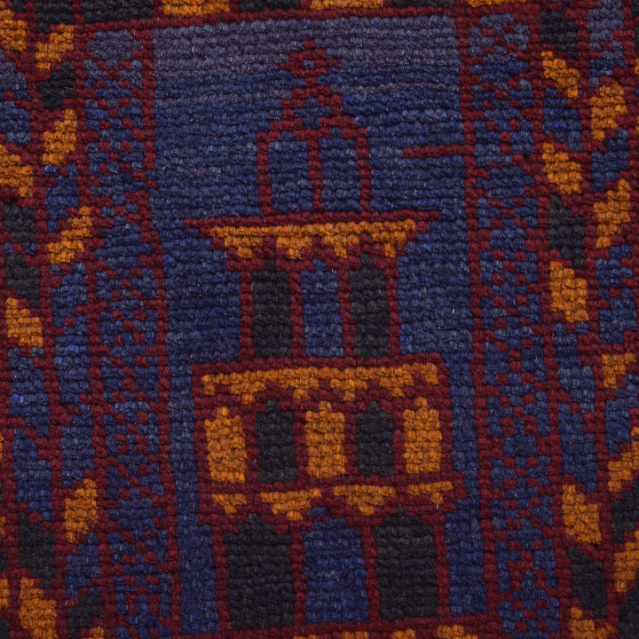Blue Afghan Prayer Rug 3' 1" x 4' 8" Hand-Knotted close-up