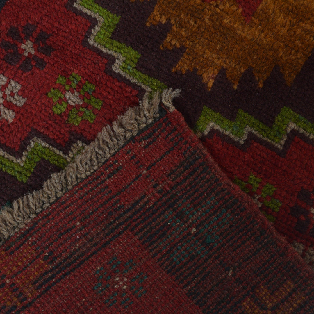 Red Afghan Baluchi Runner 2' 0" x 6' 7" Hand-Knotted close-up