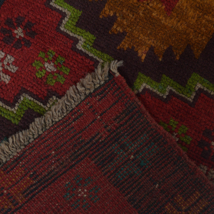 Red Afghan Baluchi Runner 2' 0" x 6' 7" Hand-Knotted close-up