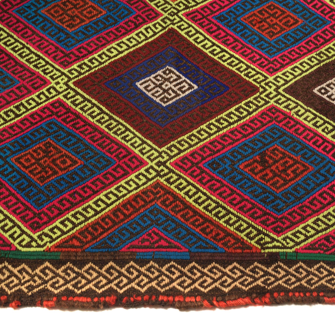 Afghan Suzuni Rug 2' 2" x 6' 7" Flat-Weave detail