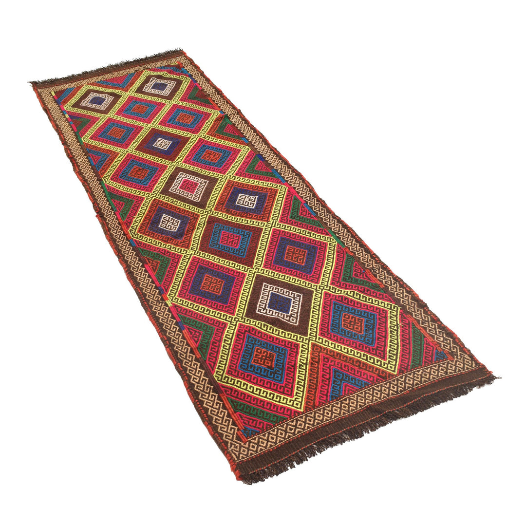 Afghan Suzuni Rug 2' 2" x 6' 7" Flat-Weave close-up