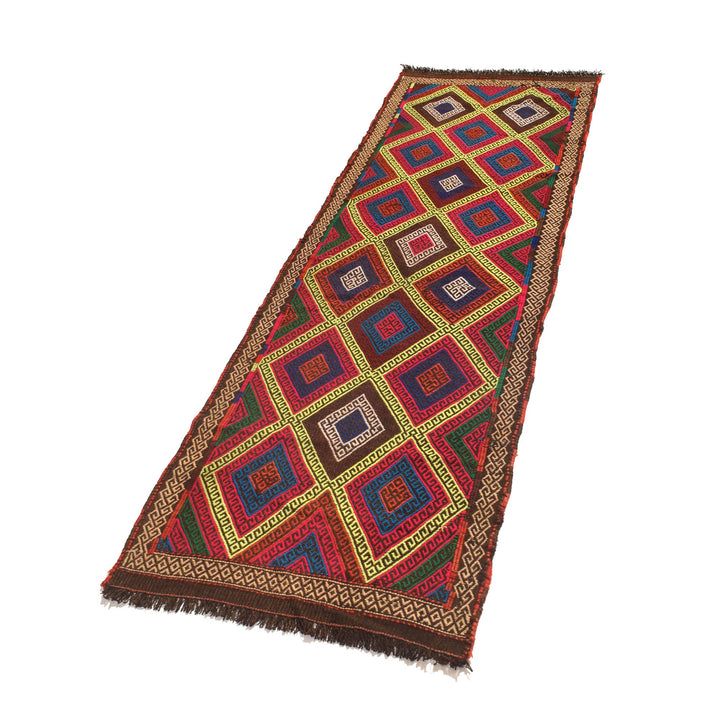 Afghan Suzuni Rug 2' 2" x 6' 7" Flat-Weave pattern