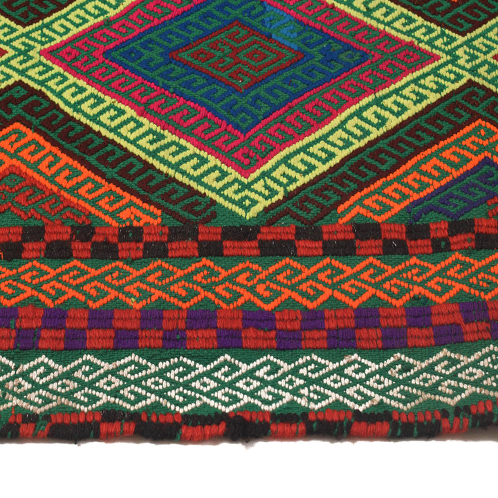 Afghan Suzuni Rug 2' 1" x 6' 9" Flat-Weave detail