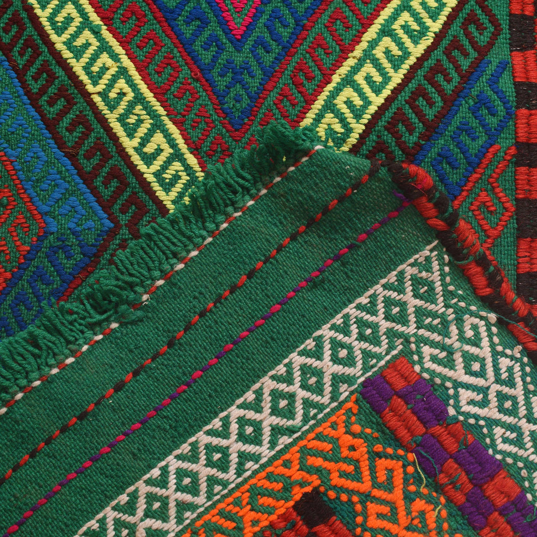 Afghan Suzuni Rug 2' 1" x 6' 9" Flat-Weave border