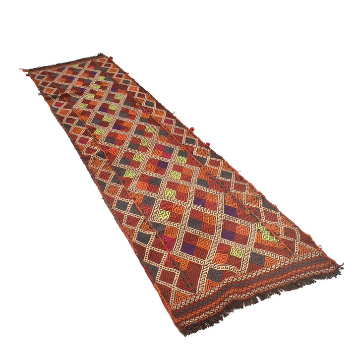 Afghan Suzani Kilim Runner 2' 6" x 9' 4" Flat-Weave close-up