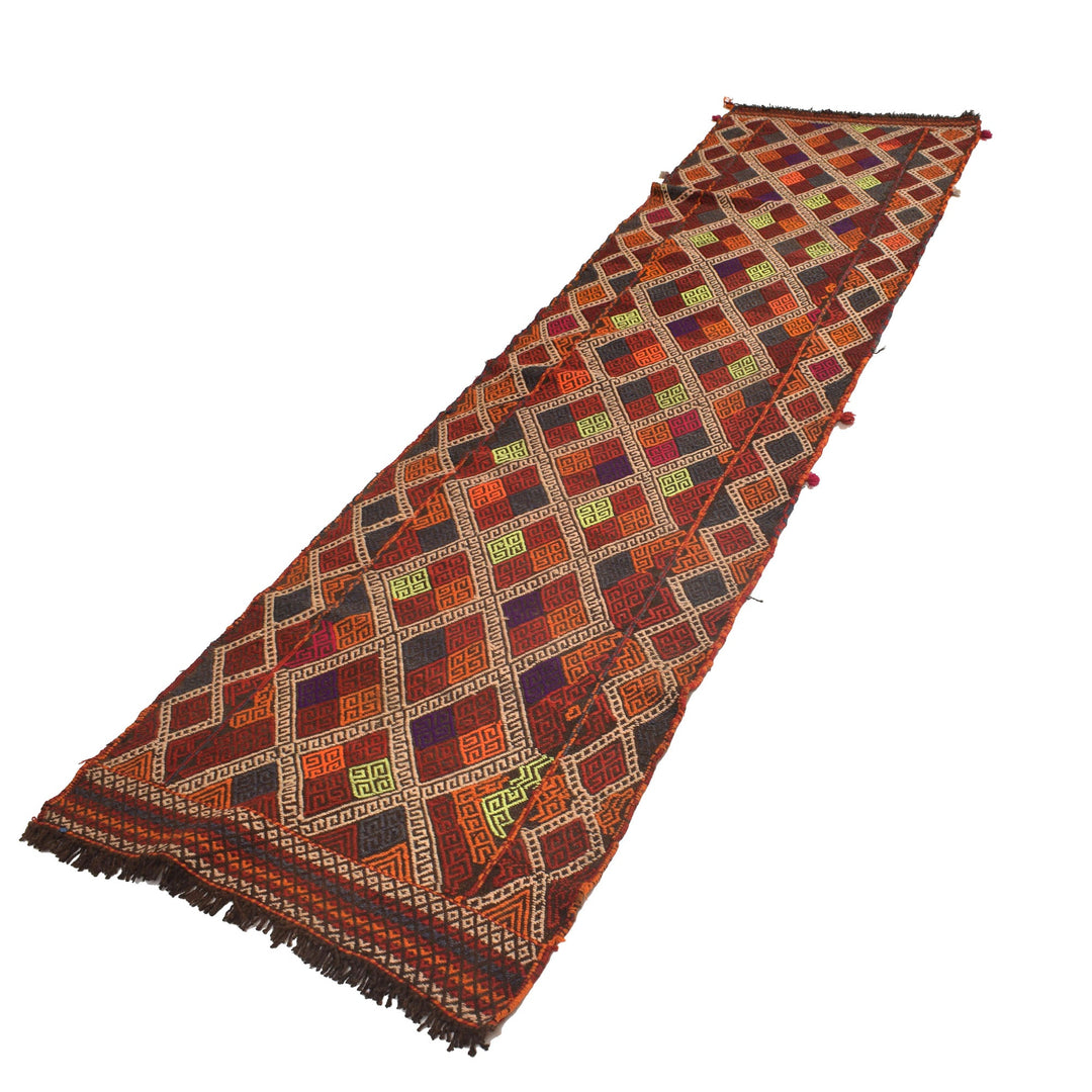 Afghan Suzani Kilim Runner 2' 6" x 9' 4" Flat-Weave pattern