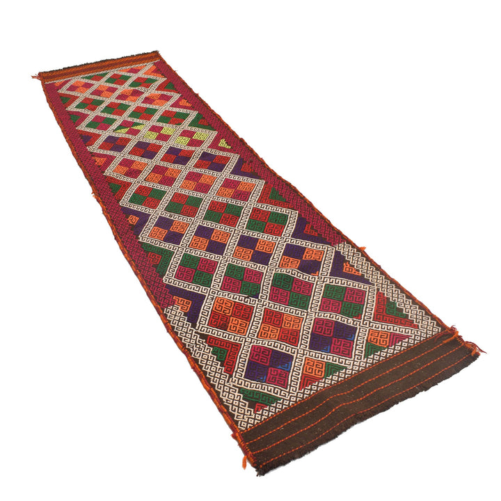 Afghan Suzani Kilim Runner 2' 6" x 9' 3" Flat-Weave close-up
