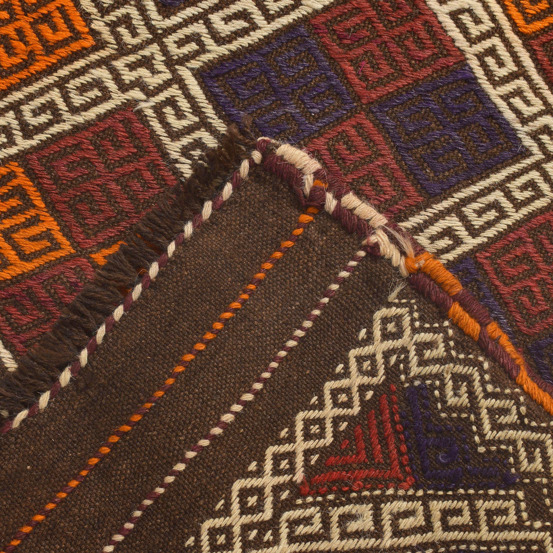 Afghan Suzani Kilim Runner 2' 11" x 9' 3" Flat-Weave border