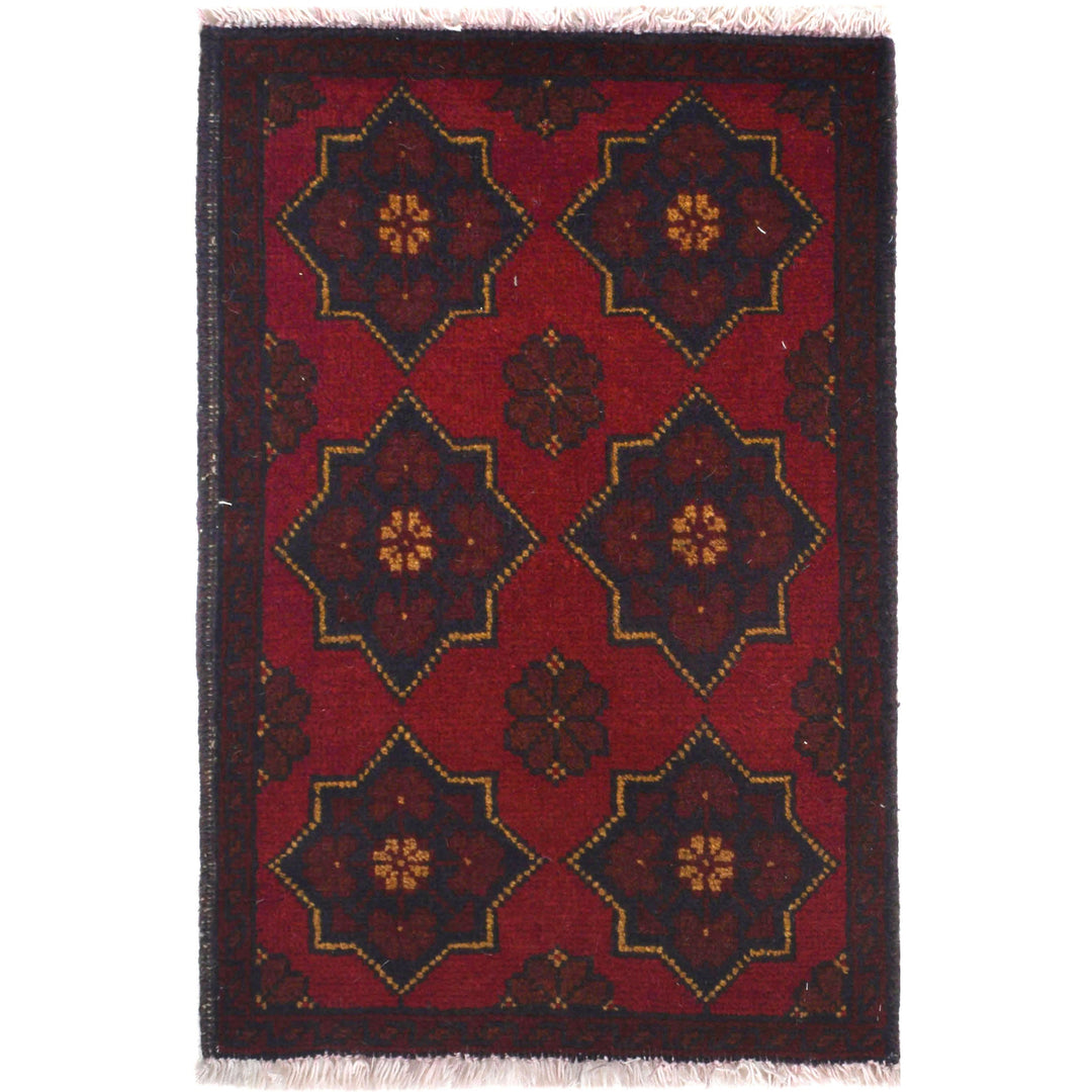 Red Afghan Doormat Rug 1' 5" x 2' 0" Hand-Knotted
