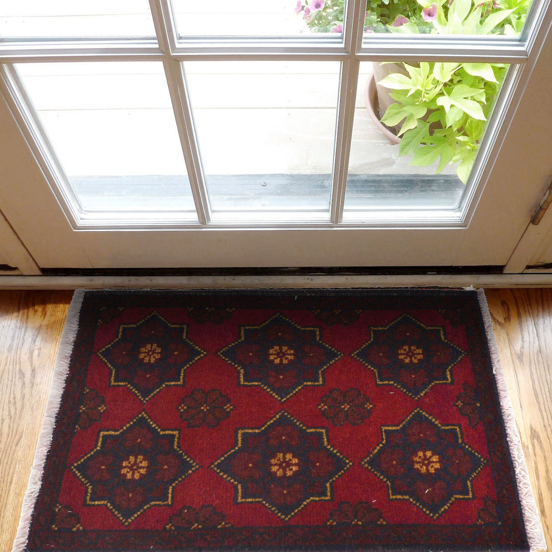 Red Afghan Doormat Rug 1' 5" x 2' 0" Hand-Knotted view