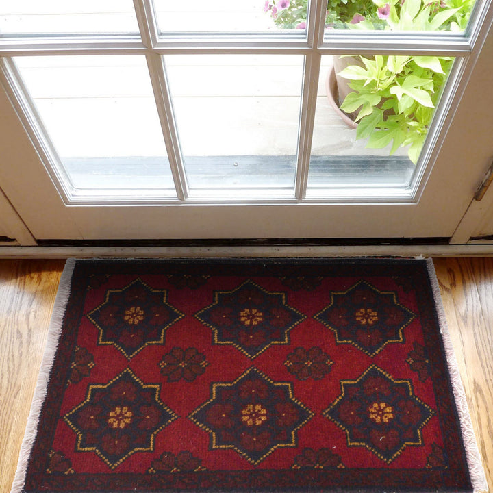 Red Afghan Doormat Rug 1' 5" x 2' 0" Hand-Knotted view