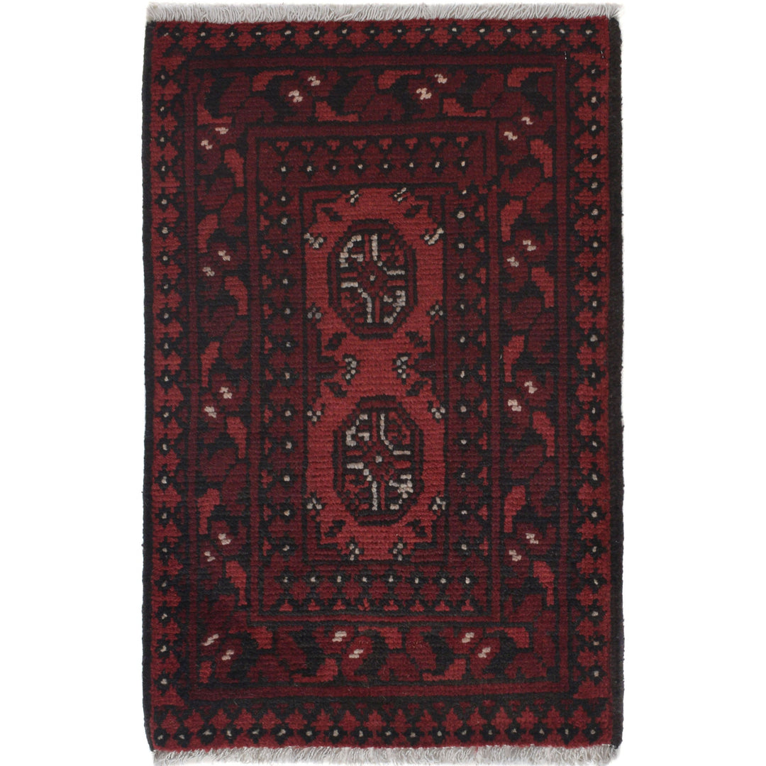 Red Afghan Doormat Rug 1' 7" x 2' 6" Hand-Knotted