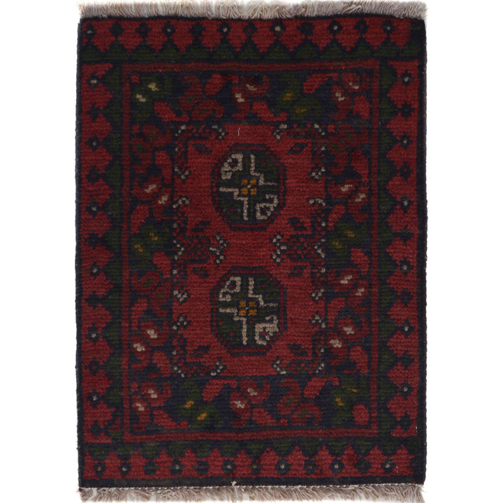 Red Afghan Doormat Rug 1' 6" x 2' 0" Hand-Knotted