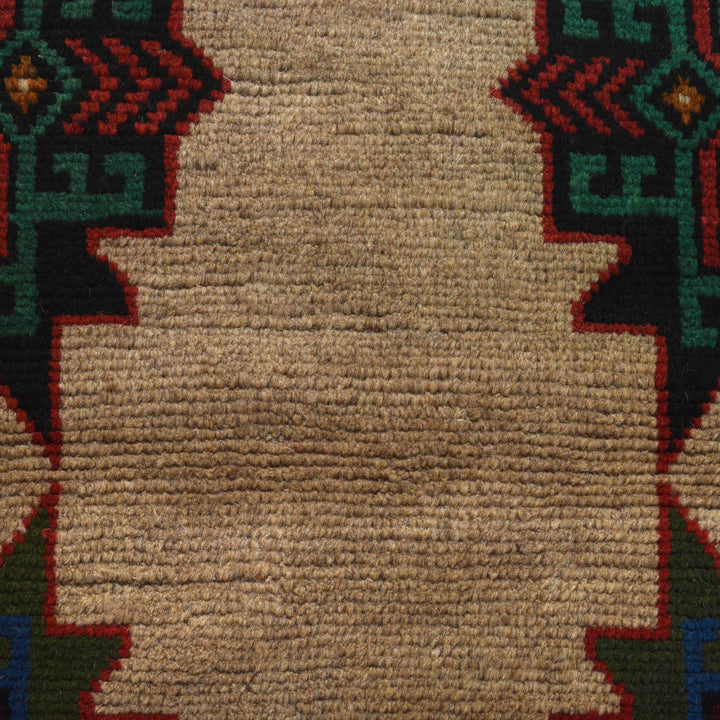 Tan Afghan Baluchi Rug 4' 0" x 6' 6" Hand-Knotted close-up