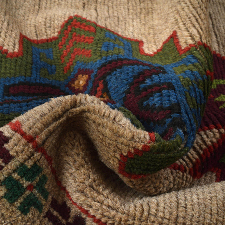 Tan Afghan Baluchi Rug 4' 0" x 6' 6" Hand-Knotted field