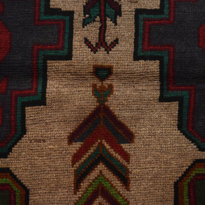 Tan Afghan Baluchi Rug 4' 0" x 6' 2" Hand-Knotted close-up