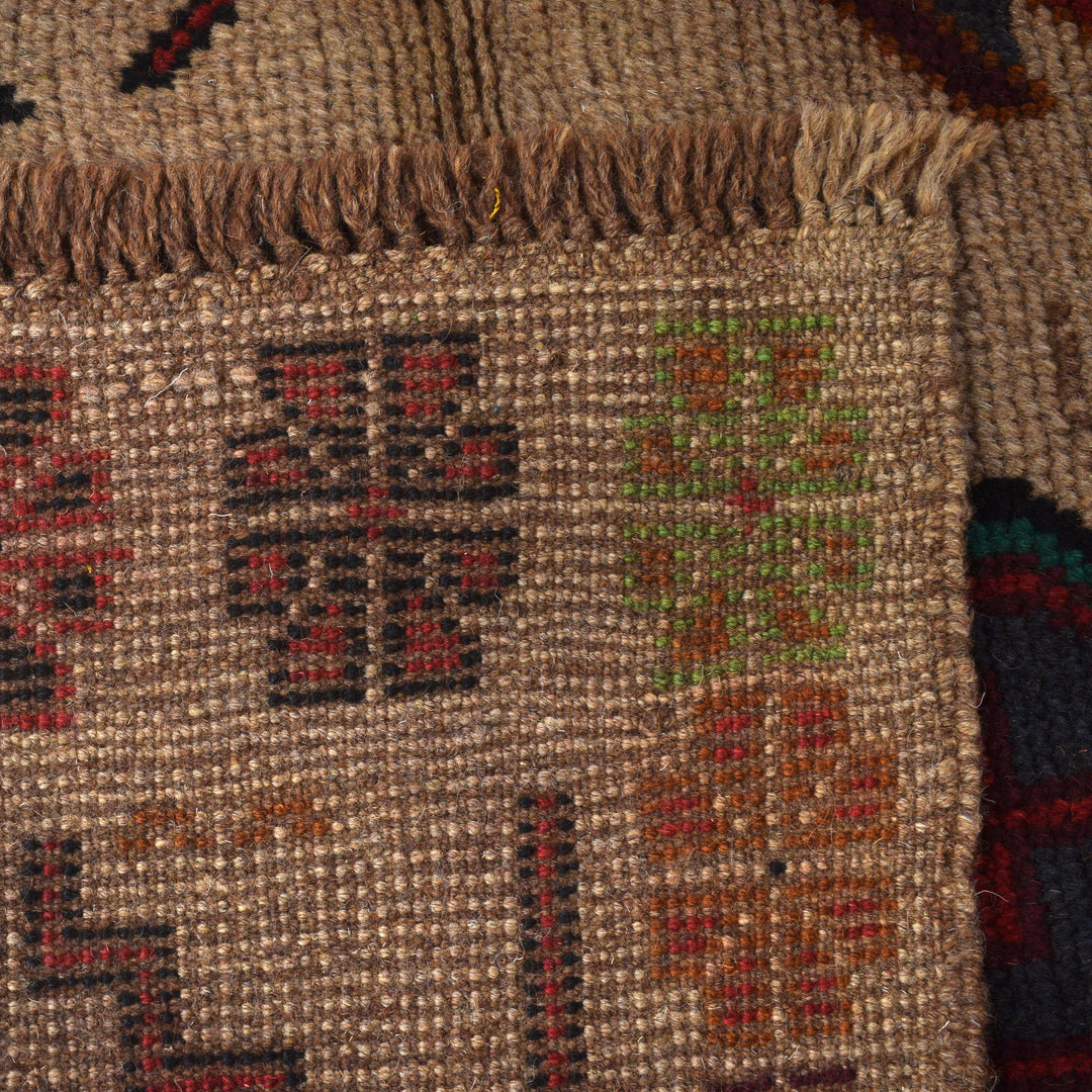 Tan Afghan Baluchi Rug 4' 0" x 6' 2" Hand-Knotted pattern