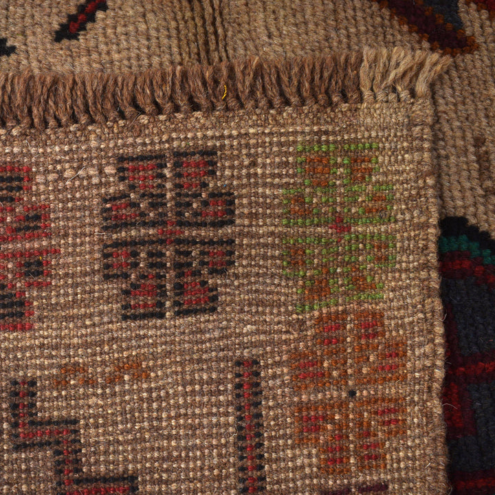 Tan Afghan Baluchi Rug 4' 0" x 6' 2" Hand-Knotted pattern