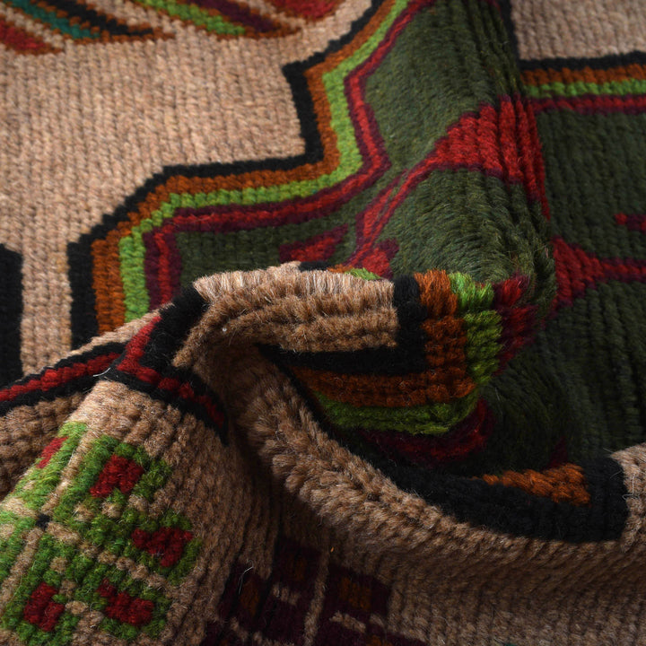 Tan Afghan Baluchi Rug 4' 0" x 6' 2" Hand-Knotted field