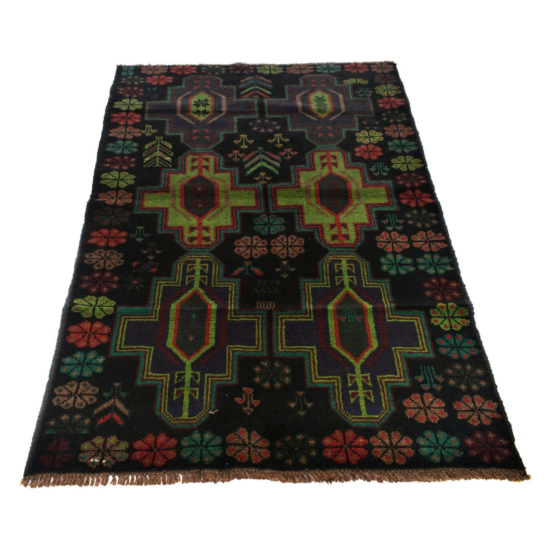 Black Color Baluchi Rug 4' 2" x 6' 5" - No. AL21115
