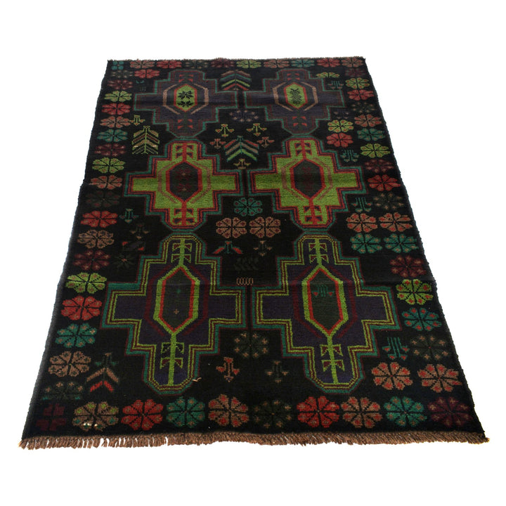 Black Color Baluchi Rug 4' 2" x 6' 5" - No. AL21115
