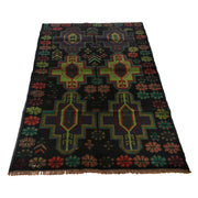 Black Color Baluchi Rug 4' 2" x 6' 5" - No. AL21115