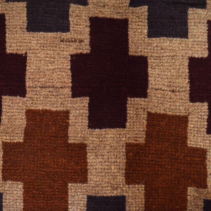 Tan Afghan Baluchi Rug 3' 7" x 5' 12" Hand-Knotted close-up