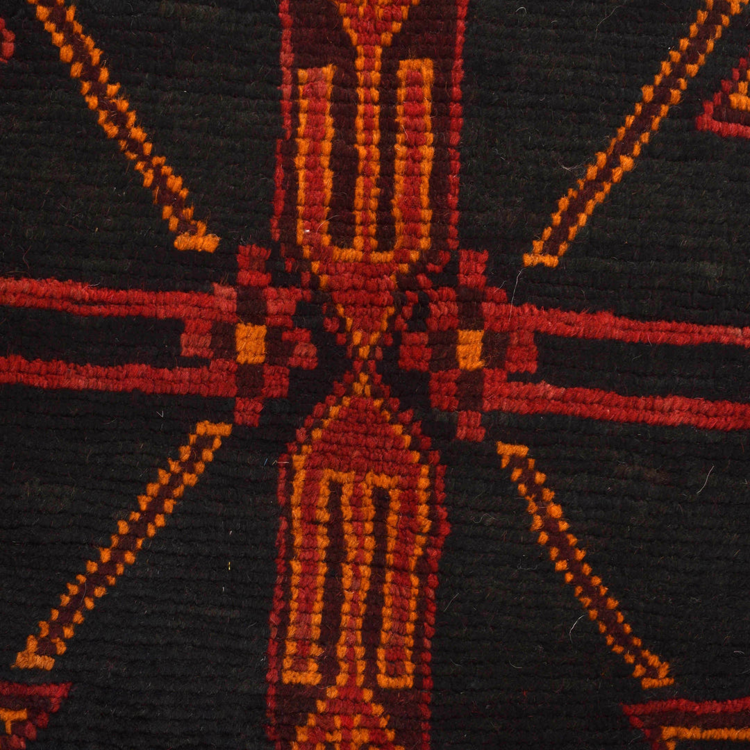 Afghan Baluchi Rug 3' 8" x 6' 8" Hand-Knotted close-up