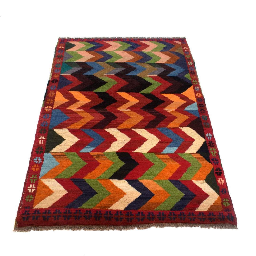 Afghan Baluchi Rug 3' 8" x 6' 3" Hand-Knotted detail