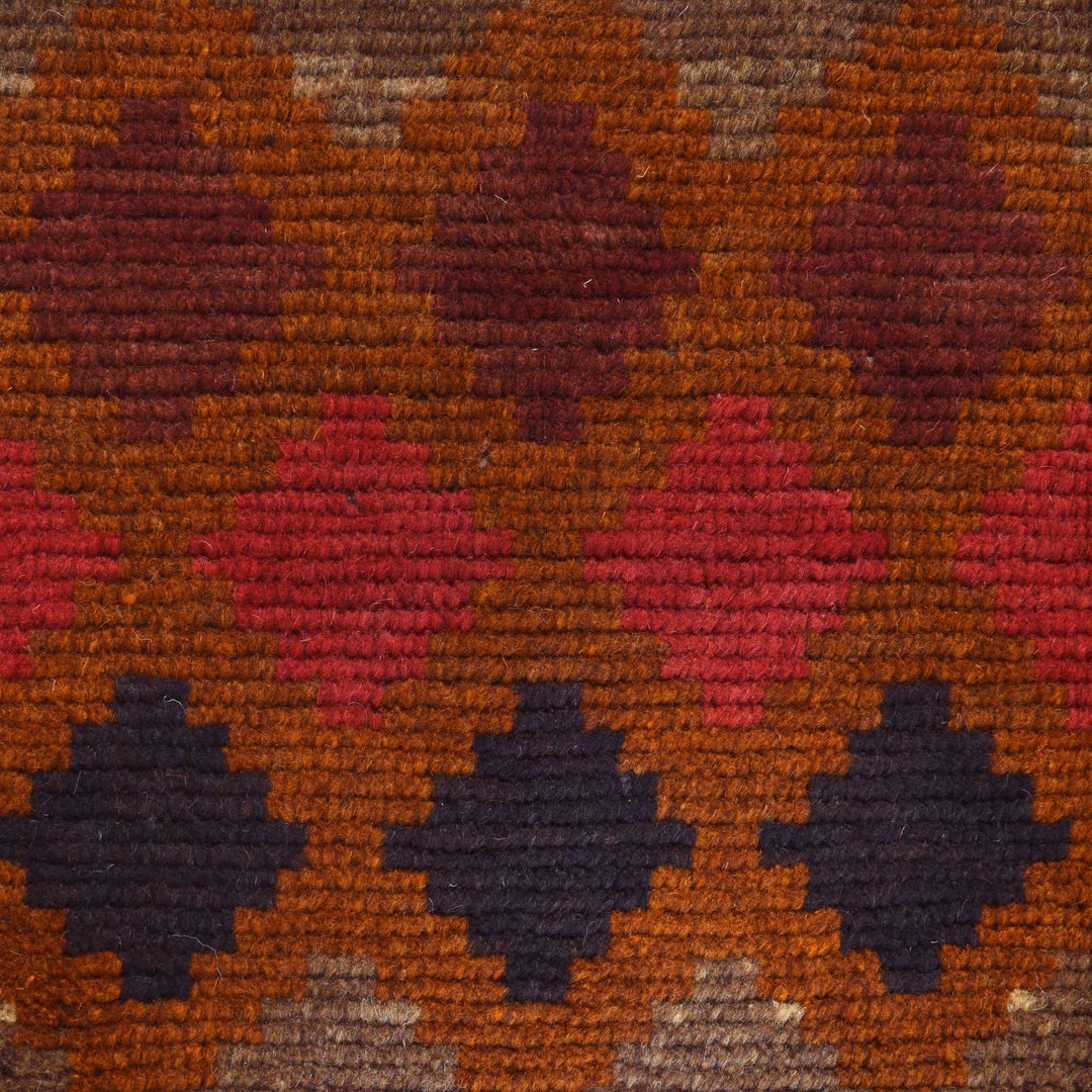 Brown Afghan Baluchi Rug 3' 10" x 5' 11" Hand-Knotted close-up