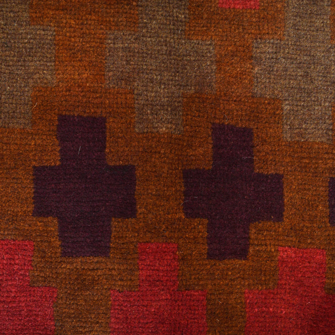 Brown Afghan Baluchi Rug 3'8" x 6'4" Hand-Knotted close-up