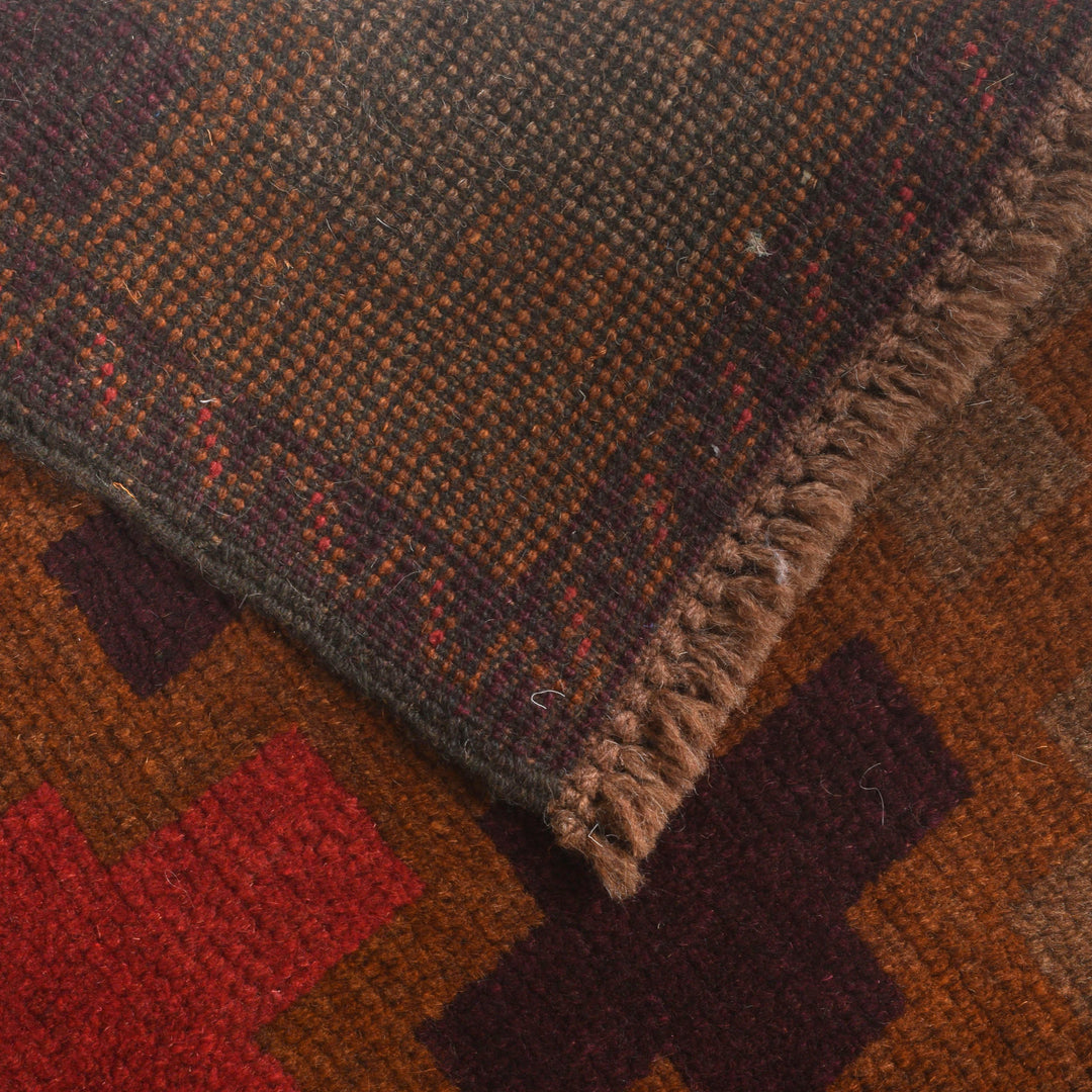 Brown Afghan Baluchi Rug 3'8" x 6'4" Hand-Knotted pattern