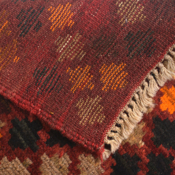 Red Afghan Baluchi Rug 3' 11" x 5' 5" Hand-Knotted pattern