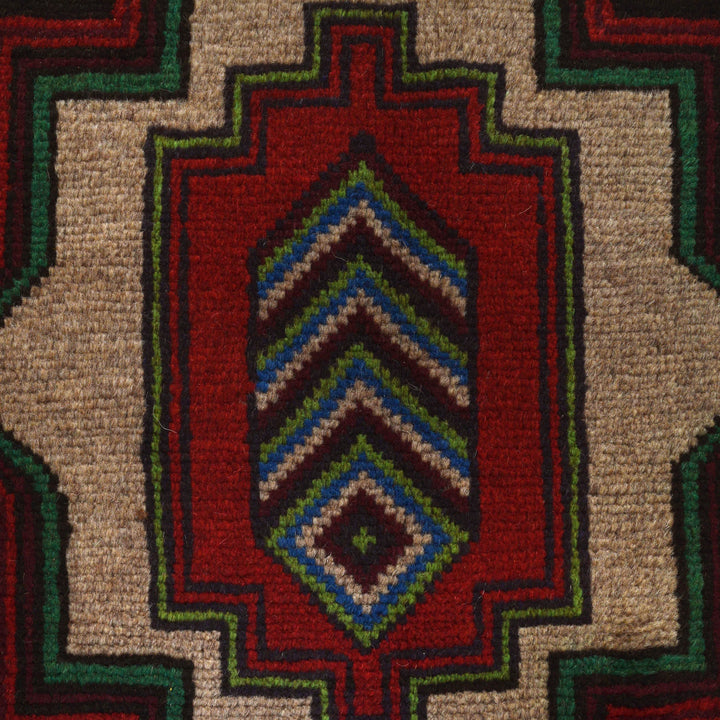 Tan Afghan Baluchi Rug 4' 1" x 6' 5" Hand-Knotted close-up