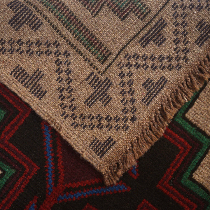 Tan Afghan Baluchi Rug 4' 1" x 6' 5" Hand-Knotted pattern