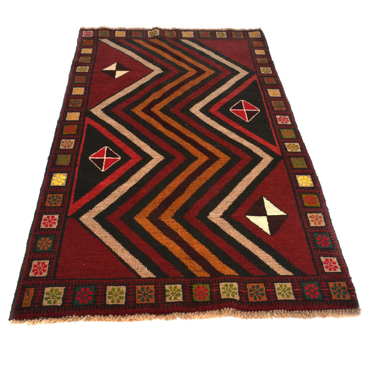 Red Afghan Baluchi Rug 3' 3" x 6' 4" Hand-Knotted detail