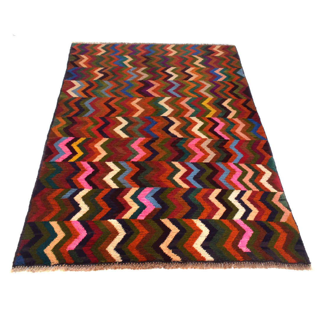 Afghan Baluchi Rug 4' 1" x 6' 2" Hand-Knotted detail