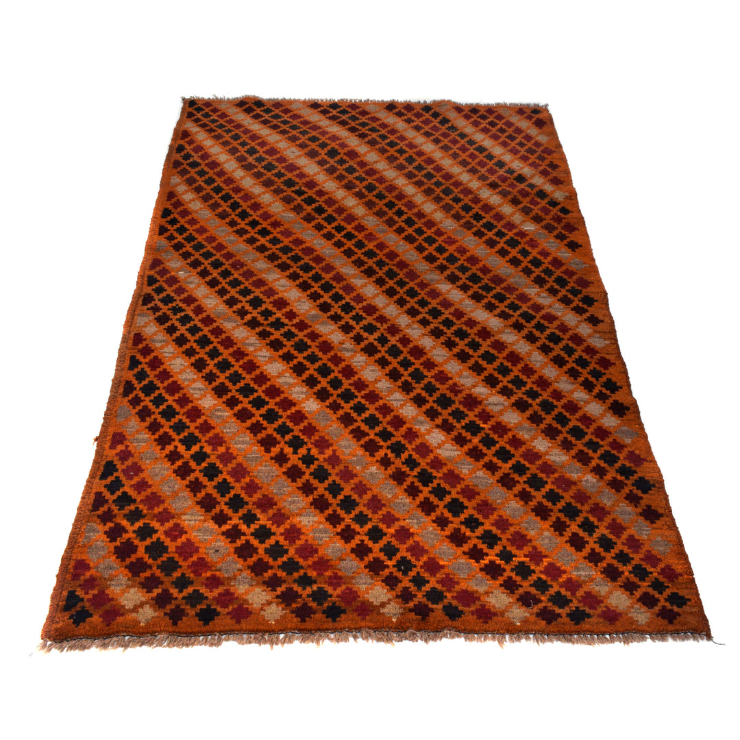 Orange Afghan Baluchi Rug 3' 10" x 6' 6" Hand-Knotted detail
