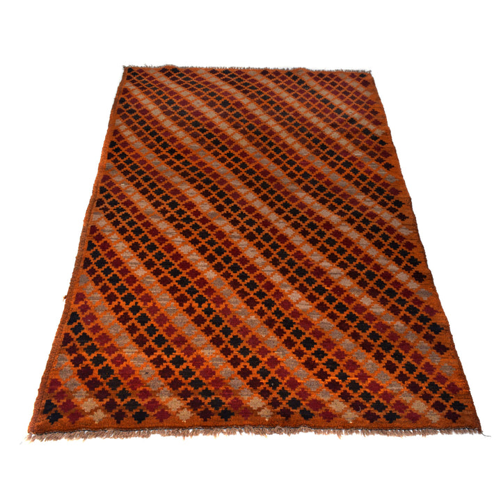 Orange Afghan Baluchi Rug 3' 10" x 6' 6" Hand-Knotted detail