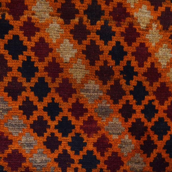 Orange Afghan Baluchi Rug 3' 10" x 6' 6" Hand-Knotted close-up