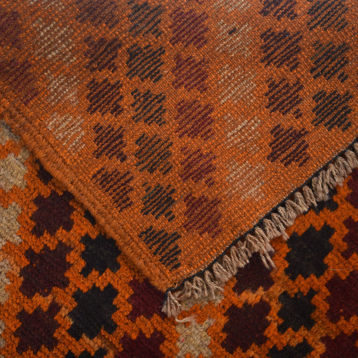 Orange Afghan Baluchi Rug 3' 10" x 6' 6" Hand-Knotted pattern