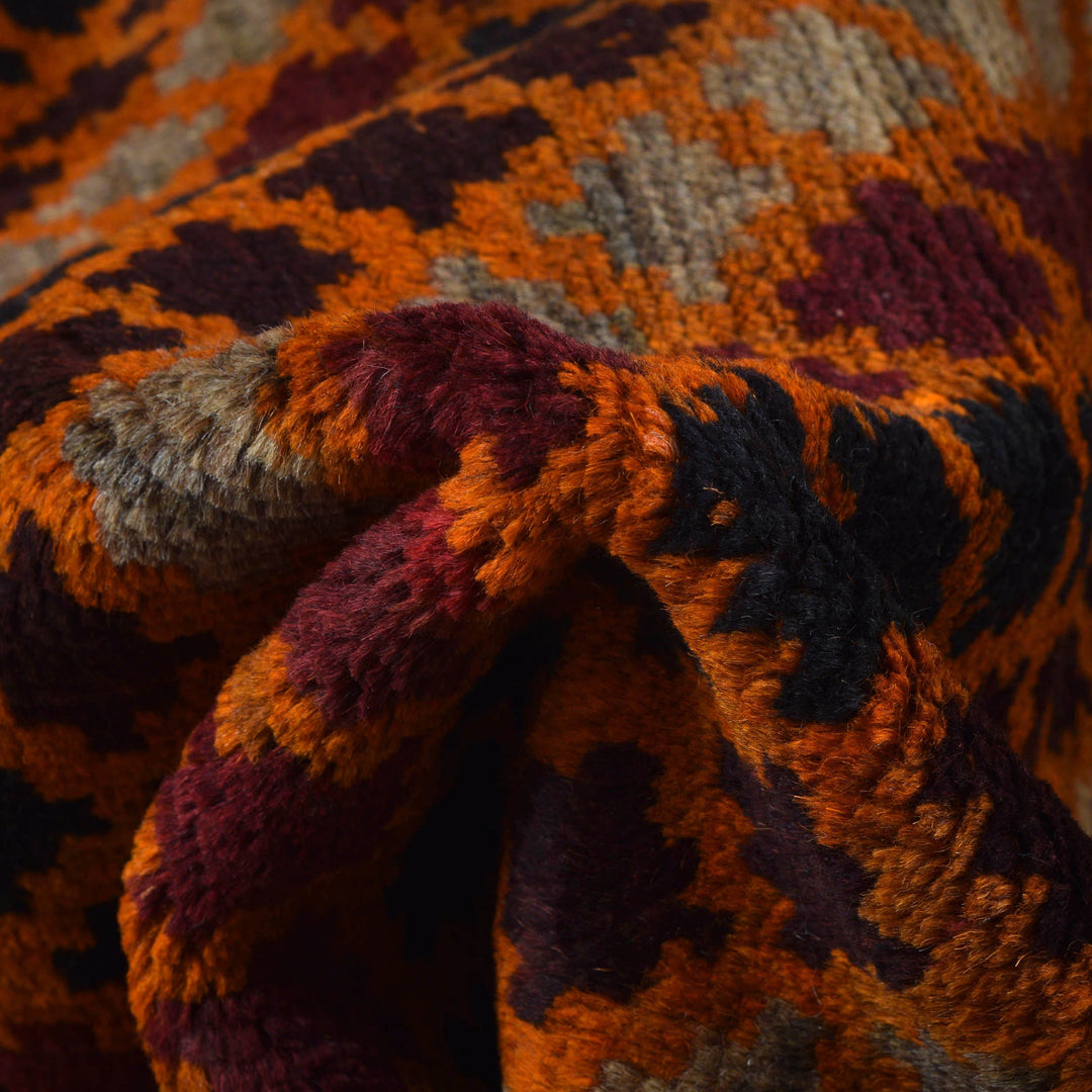 Orange Afghan Baluchi Rug 3' 10" x 6' 6" Hand-Knotted field