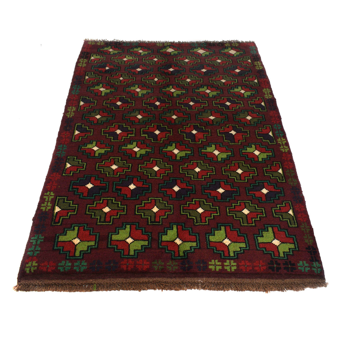 Afghan Baluchi Rug 4' 0" x 6' 4" Hand-Knotted detail