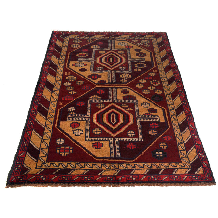 Afghan Baluchi Rug 3' 10" x 6' 4" Hand-Knotted detail