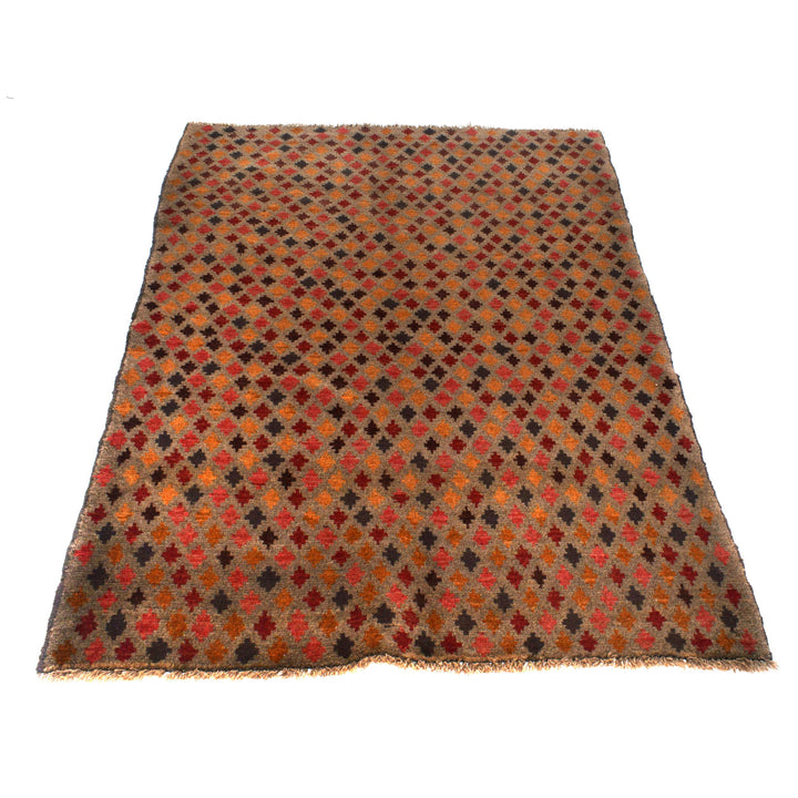 Tan Afghan Baluchi Rug 3'11" x 6'2" Hand-Knotted detail