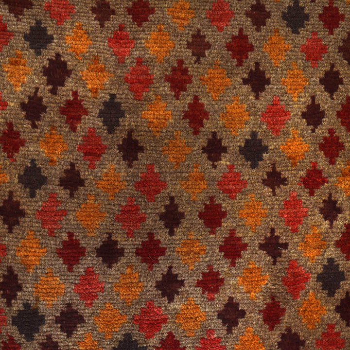 Tan Afghan Baluchi Rug 3'11" x 6'2" Hand-Knotted close-up